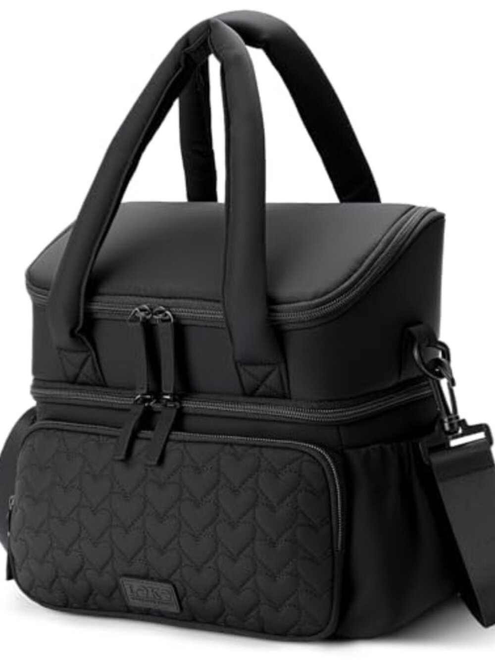 Quilted Puffer Lunch Bag Insulated Dual Compartment Food Tote